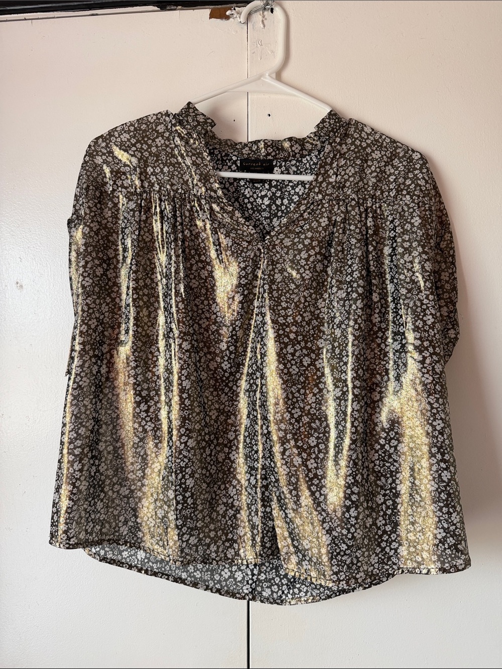 Current Air Black Floral V-Neck Peasant Blouse